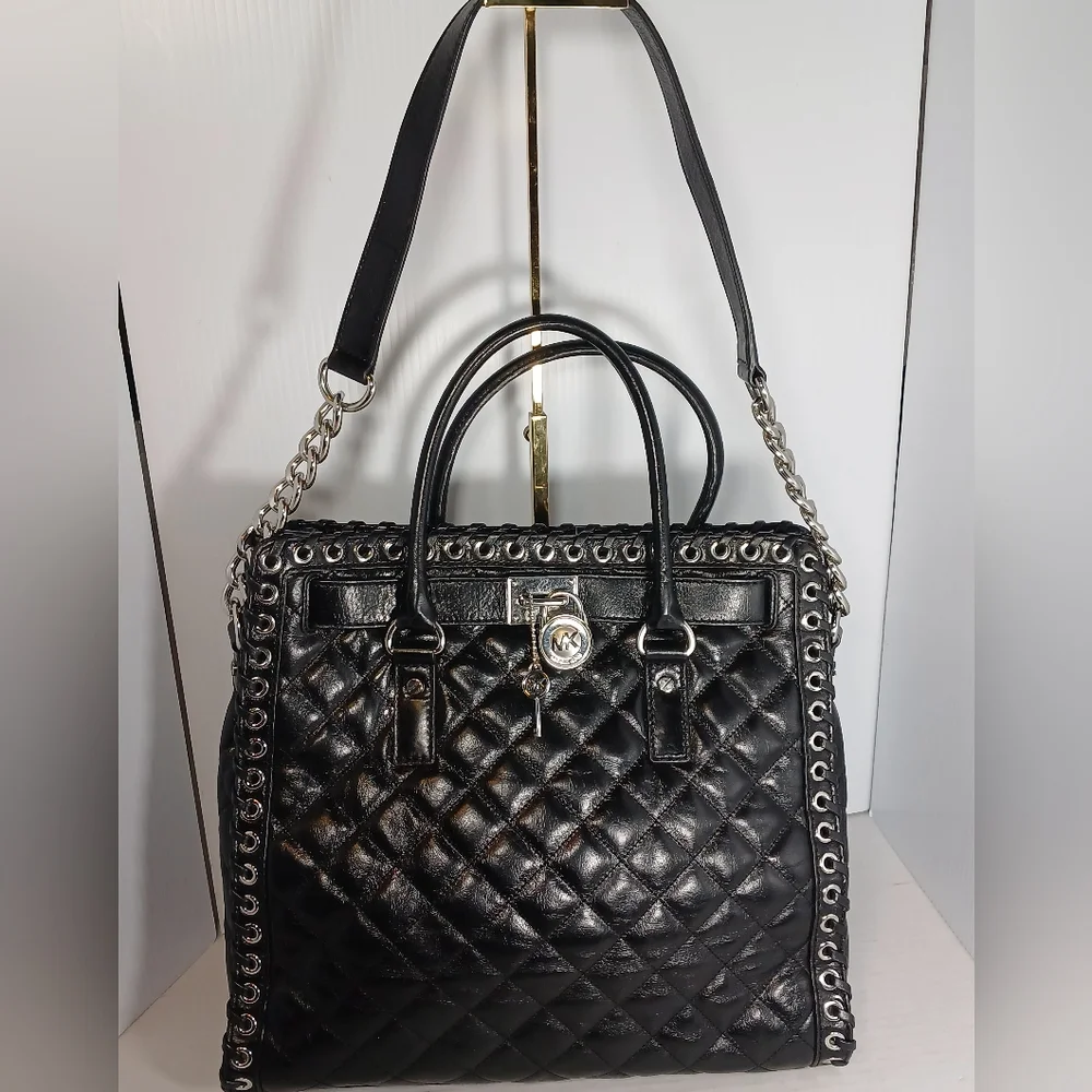 Michael Kors Black Quilted Hamilton Hippie Leather Grommet Bag